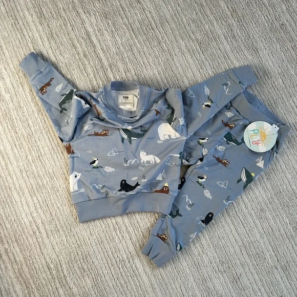 Little Sleepies Blue Animal Print Kids Matching Set - Picture 3 of 4